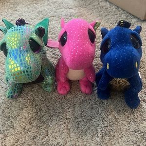 Three beanie TY Dragon beanie babies - Darla, Safire, Cinder